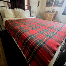Load image into Gallery viewer, 1970's Vintage Wool Blanket Throw Knee Warmer Red Black Check Fringe - OOAK
