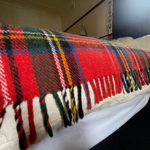 Load image into Gallery viewer, 1970's Vintage Wool Blanket Throw Knee Warmer Red Black Check Fringe - OOAK