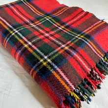 Load image into Gallery viewer, 1970's Vintage Wool Blanket Throw Knee Warmer Red Black Check Fringe - OOAK