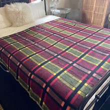 Load image into Gallery viewer, 1970's Vintage Wool Blend Blanket Throw Knee Warmer Red Black Check Fringe Tartan - OOAK