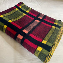 Load image into Gallery viewer, 1970's Vintage Wool Blend Blanket Throw Knee Warmer Red Black Check Fringe Tartan - OOAK