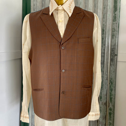 1980's Vintage Vest Brown Check Iridescent Purple Green Back Sz XL - OOAK