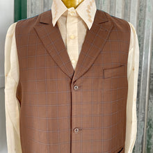 Load image into Gallery viewer, 1980&#39;s Vintage Vest Brown Check Iridescent Purple Green Back Sz XL - OOAK