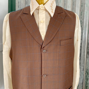 1980's Vintage Vest Brown Check Iridescent Purple Green Back Sz XL - OOAK