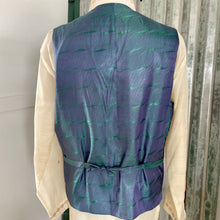 Load image into Gallery viewer, 1980&#39;s Vintage Vest Brown Check Iridescent Purple Green Back Sz XL - OOAK