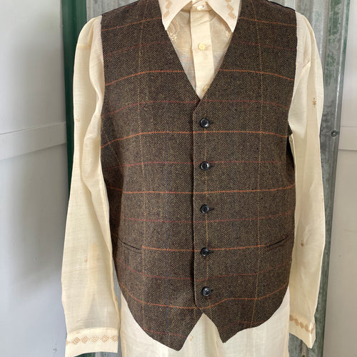 1980's Vintage Vest Tweed Brown Olive Sz XXL - OOAK