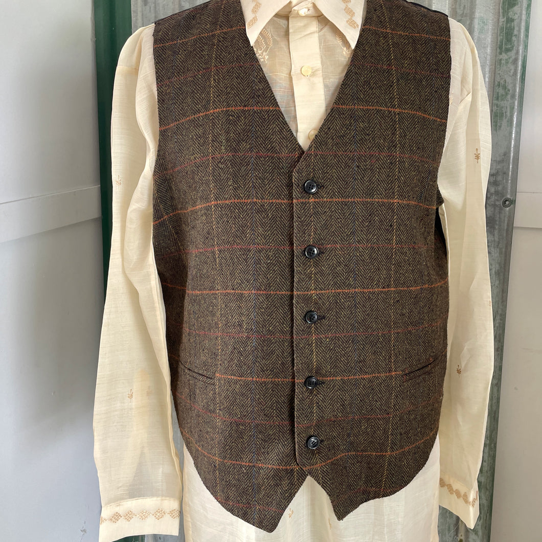 1980's Vintage Vest Tweed Brown Olive Sz XXL - OOAK