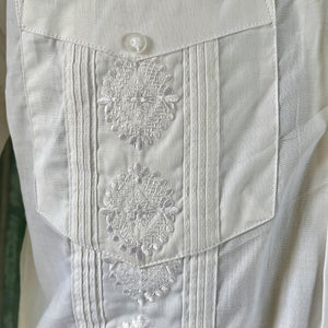 1980's Vintage Guayabera Embroidered Pockets White S/S Shirt Sz M - OOAK