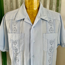 Load image into Gallery viewer, 1990&#39;s Vintage Guayabera Embroidered Pockets Light Blue S/S Shirt Sz L - OOAK