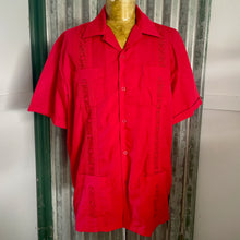 Load image into Gallery viewer, 1990&#39;s Vintage Guayabera Red Embroidered Pockets S/S Shirt Sz XL - OOAK