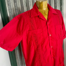 Load image into Gallery viewer, 1990&#39;s Vintage Guayabera Red Embroidered Pockets S/S Shirt Sz XL - OOAK