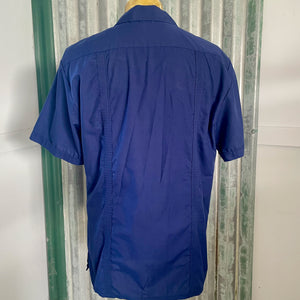 1990's Vintage Guayabera Embroidered Pockets Navy Blue S/S Shirt Sz M - OOAK
