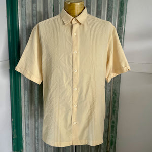 1990's Vintage Guayabera Pale Yellow S/S Shirt Sz L - OOAK