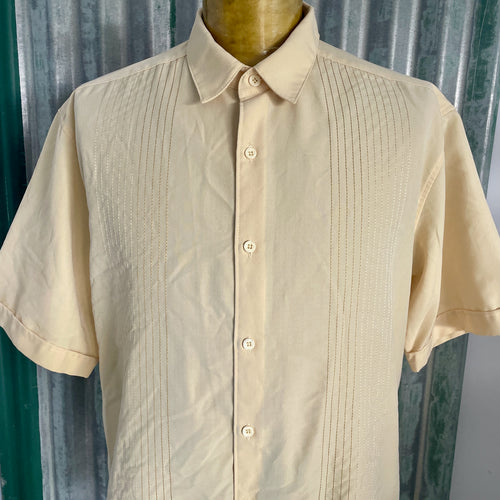 1990's Vintage Guayabera Pale Yellow S/S Shirt Sz L - OOAK