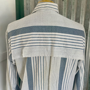Vintage 1980's Western Blue White Striped L/S Shirt Made in USA Sz M - OOAK