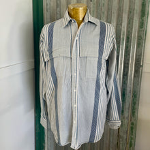 Load image into Gallery viewer, Vintage 1980&#39;s Western Blue White Striped L/S Shirt Made in USA Sz M - OOAK