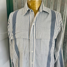 Load image into Gallery viewer, Vintage 1980&#39;s Western Blue White Striped L/S Shirt Made in USA Sz M - OOAK