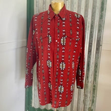 Load image into Gallery viewer, Vintage 1990&#39;s Western Aztec Rust Brown L/S Shirt Snaps Sz XL - OOAK