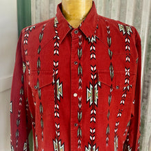 Load image into Gallery viewer, Vintage 1990&#39;s Western Aztec Rust Brown L/S Shirt Snaps Sz XL - OOAK