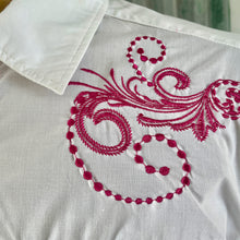 Load image into Gallery viewer, Vintage 1990&#39;s Western Embroidered White Pink L/S Shirt Snaps Sz M - OOAK