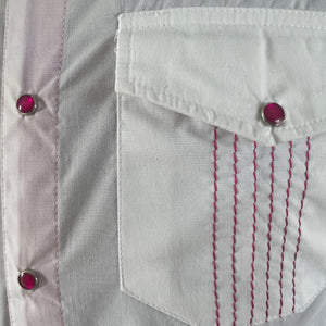 Vintage 1990's Western Embroidered White Pink L/S Shirt Snaps Sz M - OOAK