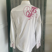 Load image into Gallery viewer, Vintage 1990&#39;s Western Embroidered White Pink L/S Shirt Snaps Sz M - OOAK