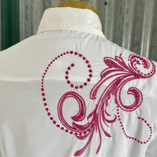 Load image into Gallery viewer, Vintage 1990&#39;s Western Embroidered White Pink L/S Shirt Snaps Sz M - OOAK