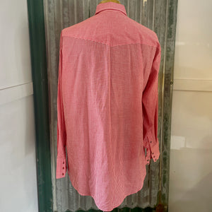 Vintage 1970's Western Check White Red L/S Shirt Snaps Made in USA Sz XXL - OOAK