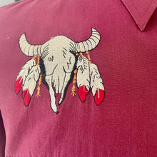 Load image into Gallery viewer, Vintage 1980&#39;s Western Burgundy S/S Shirt Embroidered Buffalo Snaps Made in USA Sz M - OOAK