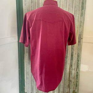 Vintage 1980's Western Burgundy S/S Shirt Embroidered Buffalo Snaps Made in USA Sz M - OOAK