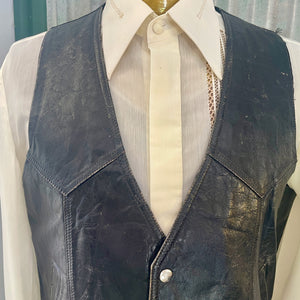 1980's Vintage Black Leather Vest Made in Mexico Sz L - OOAK
