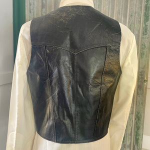 1980's Vintage Black Leather Vest Made in Mexico Sz L - OOAK