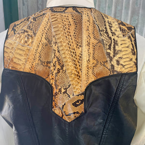 1980's Vintage Snakeskin Black Brown Leather Vest Sz 2XL   - OOAK