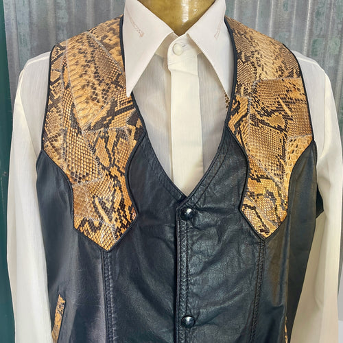 1980's Vintage Snakeskin Black Brown Leather Vest Sz 2XL   - OOAK