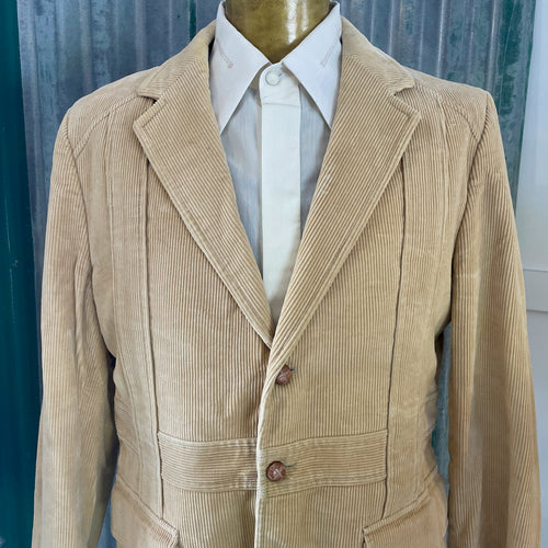 1980's Vintage Men's Corduroy Blazer Cream Beige Waisted Sz L   - OOAK