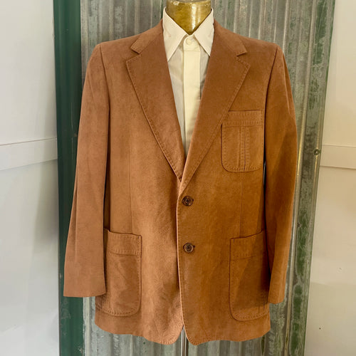 1980's Vintage Men's Suedette Blazer Tan Brown Sz L - OOAK