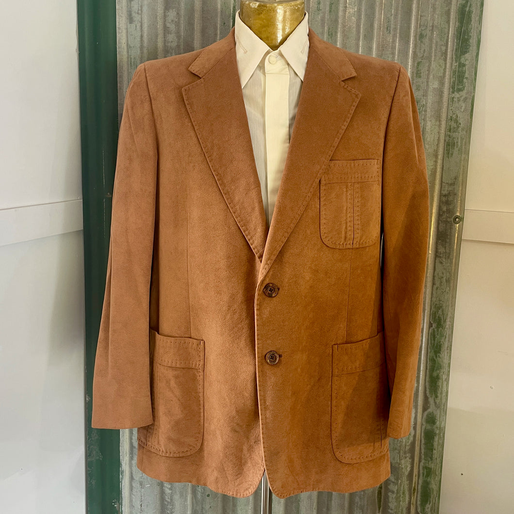 1980's Vintage Men's Suedette Blazer Tan Brown Sz L - OOAK
