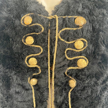 Load image into Gallery viewer, Immortal Kraft Handmade Black Fake Fur Vest Gold Embellishments Vintage Buttons Sz S  - OOAK
