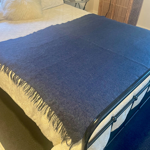 1970's Vintage Mohair Wool Blanket Throw Knee Warmer Navy Blue Small Made in Australia - OOAK