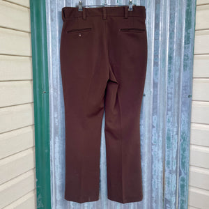 1970's Vintage Men's Trousers Brown Polyester Retro Made in USA Sz 34  - OOAK