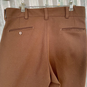 1970's Vintage Men's Trousers Brown Polyester Retro Made in USA Sz 34  - OOAK