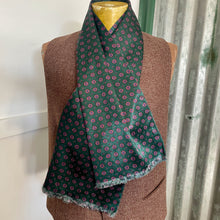 Load image into Gallery viewer, 1970's Vintage Silky Ascot Cravat Neck Scarf Classic Green Burgundy  - 30 x 123 cm - OOAK