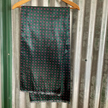 Load image into Gallery viewer, 1970's Vintage Silky Ascot Cravat Neck Scarf Classic Green Burgundy  - 30 x 123 cm - OOAK