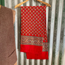Load image into Gallery viewer, 1970's Vintage Wool Ascot Cravat Neck Scarf Classic Red Blue Gold - 29 x 127 cm - OOAK