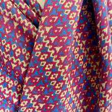Load image into Gallery viewer, 1970's Vintage Silk Ascot Cravat Neck Scarf Classic Burgundy Blue Geometric  - 26 x 126 cm - OOAK