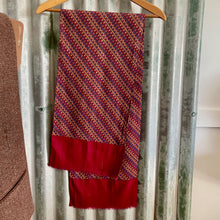 Load image into Gallery viewer, 1970's Vintage Silk Ascot Cravat Neck Scarf Classic Burgundy Blue Geometric  - 26 x 126 cm - OOAK