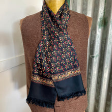 Load image into Gallery viewer, 1970's Vintage Silk Ascot Cravat Neck Scarf Classic Navy Red Yellow Floral  - 30 x 125 cm - OOAK