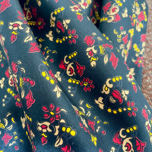 Load image into Gallery viewer, 1970's Vintage Silk Ascot Cravat Neck Scarf Classic Navy Red Yellow Floral  - 30 x 125 cm - OOAK