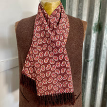 Load image into Gallery viewer, 1970's Vintage Silk Paisley Ascot Cravat Neck Scarf Classic Burgundy Fringe  - 30 x 108 cm - OOAK