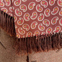 Load image into Gallery viewer, 1970's Vintage Silk Paisley Ascot Cravat Neck Scarf Classic Burgundy Fringe  - 30 x 108 cm - OOAK